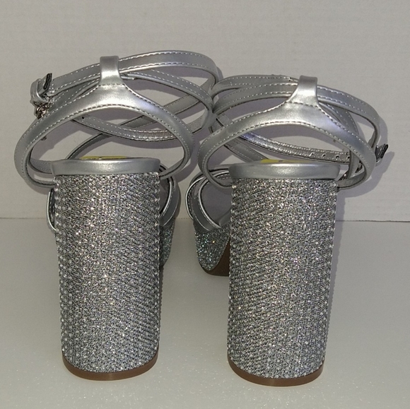 Guess silver embellished platforms heel rhinestones sandals size 9 - Picture 3 of 11